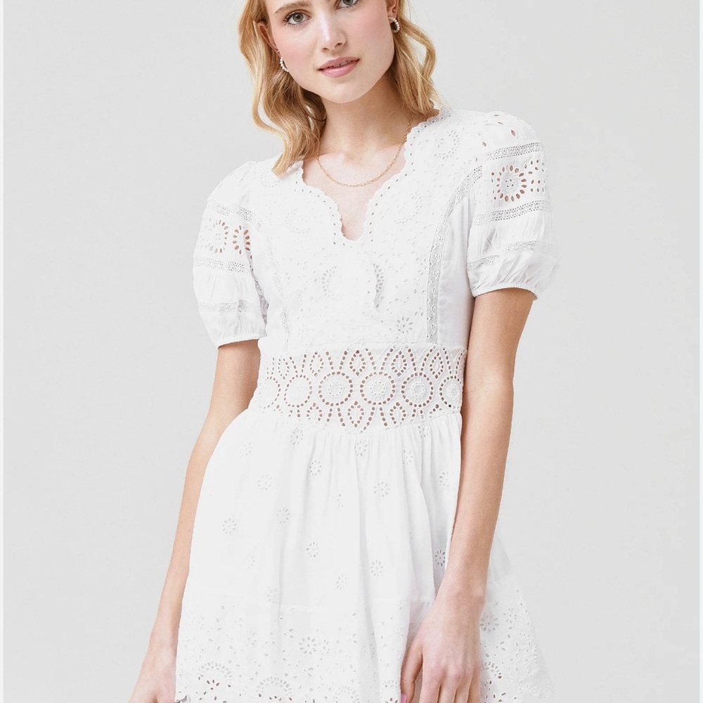 LoveShackFancy White Eyelet Mini Dress